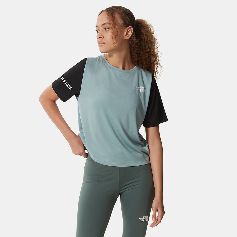 The North Face T-Shirts Womens Australia - The North Face Mountain Athletics Silver Blue / Black Run